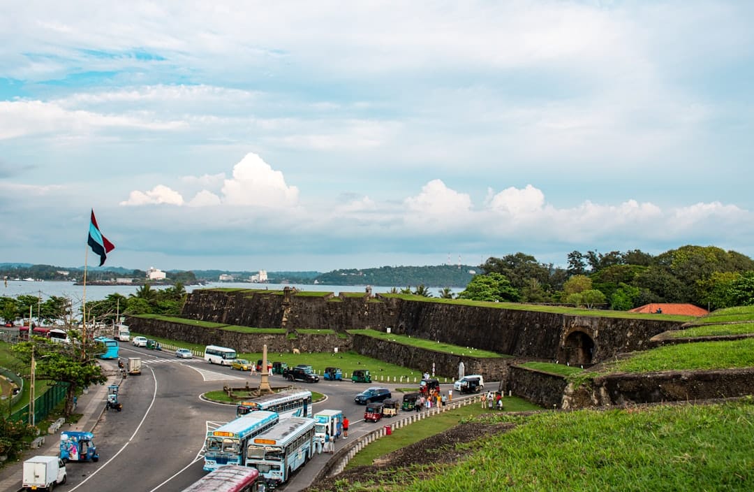 A scenic view of a fort and road.